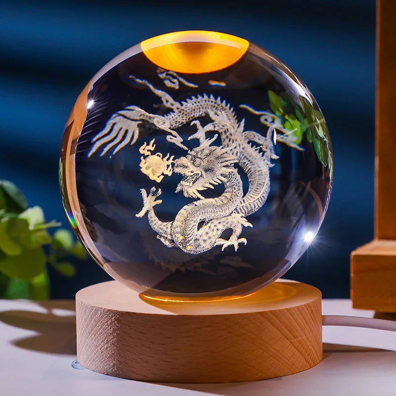 12 Animals Chinese Zodiac Crystal Ball with LED Lighting Sphere Stand Holder Laser Engraving Glass Ball Decoration Photo Props