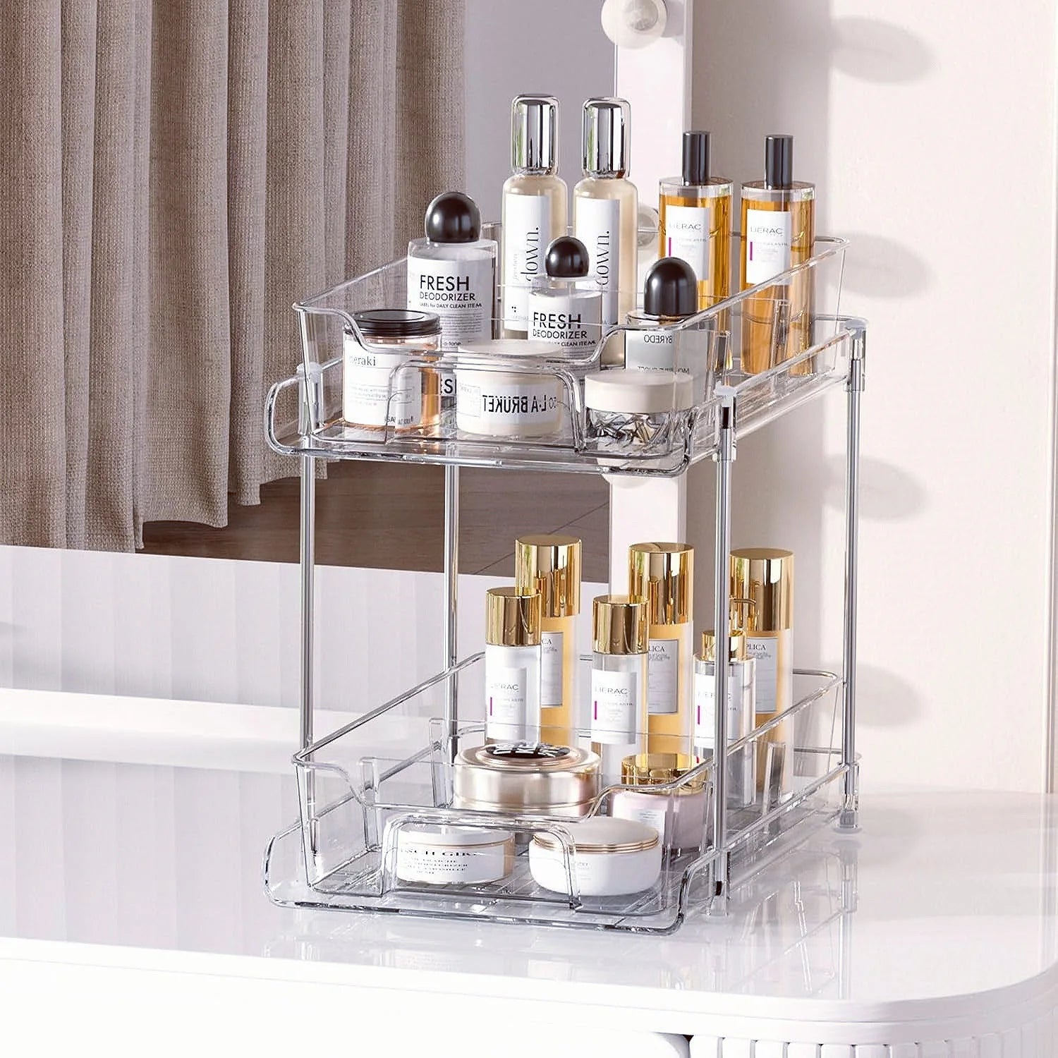 1Pack 2-Tier Bathroom Storage Organizer, Clear Under Sink Organizers Kitchen Vanity Counter Storage Container, Medicine Cabinet