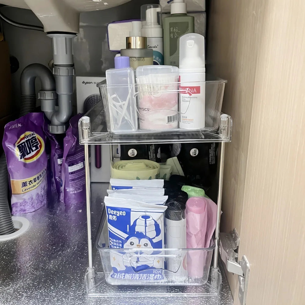1Pack 2-Tier Bathroom Storage Organizer, Clear Under Sink Organizers Kitchen Vanity Counter Storage Container, Medicine Cabinet