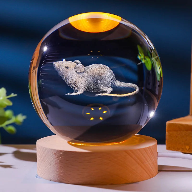 12 Animals Chinese Zodiac Crystal Ball with LED Lighting Sphere Stand Holder Laser Engraving Glass Ball Decoration Photo Props