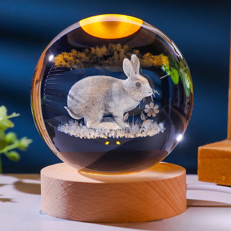 12 Animals Chinese Zodiac Crystal Ball with LED Lighting Sphere Stand Holder Laser Engraving Glass Ball Decoration Photo Props