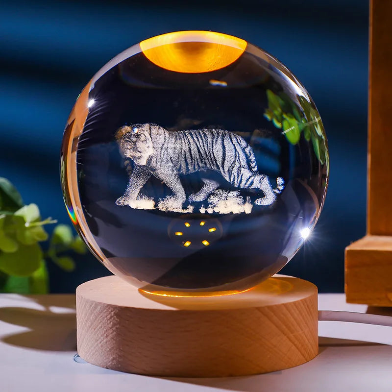 12 Animals Chinese Zodiac Crystal Ball with LED Lighting Sphere Stand Holder Laser Engraving Glass Ball Decoration Photo Props