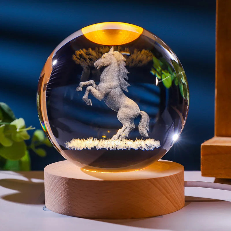 12 Animals Chinese Zodiac Crystal Ball with LED Lighting Sphere Stand Holder Laser Engraving Glass Ball Decoration Photo Props