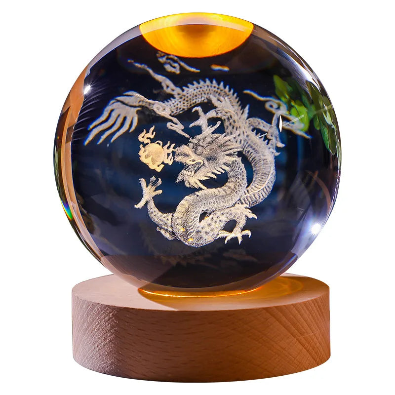 12 Animals Chinese Zodiac Crystal Ball with LED Lighting Sphere Stand Holder Laser Engraving Glass Ball Decoration Photo Props