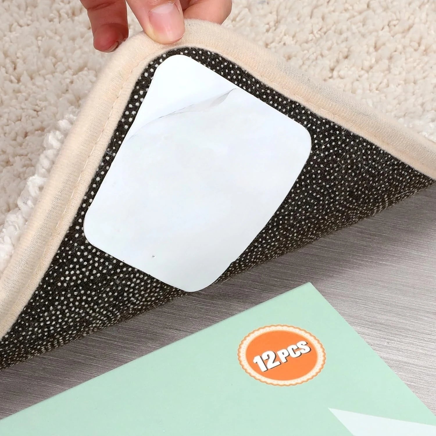 12pcs Home Techpro Double Sided Rug Pad Gripper for Hardwood Floors No Damage,Non Slip Rug Pads, Under Rug Carpet Tape