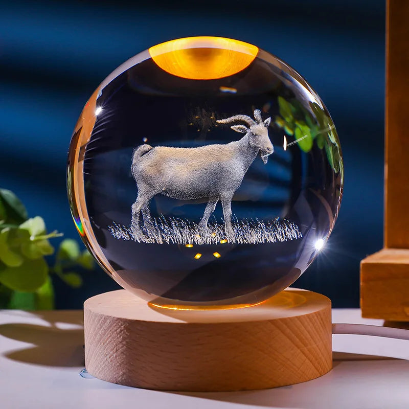 12 Animals Chinese Zodiac Crystal Ball with LED Lighting Sphere Stand Holder Laser Engraving Glass Ball Decoration Photo Props