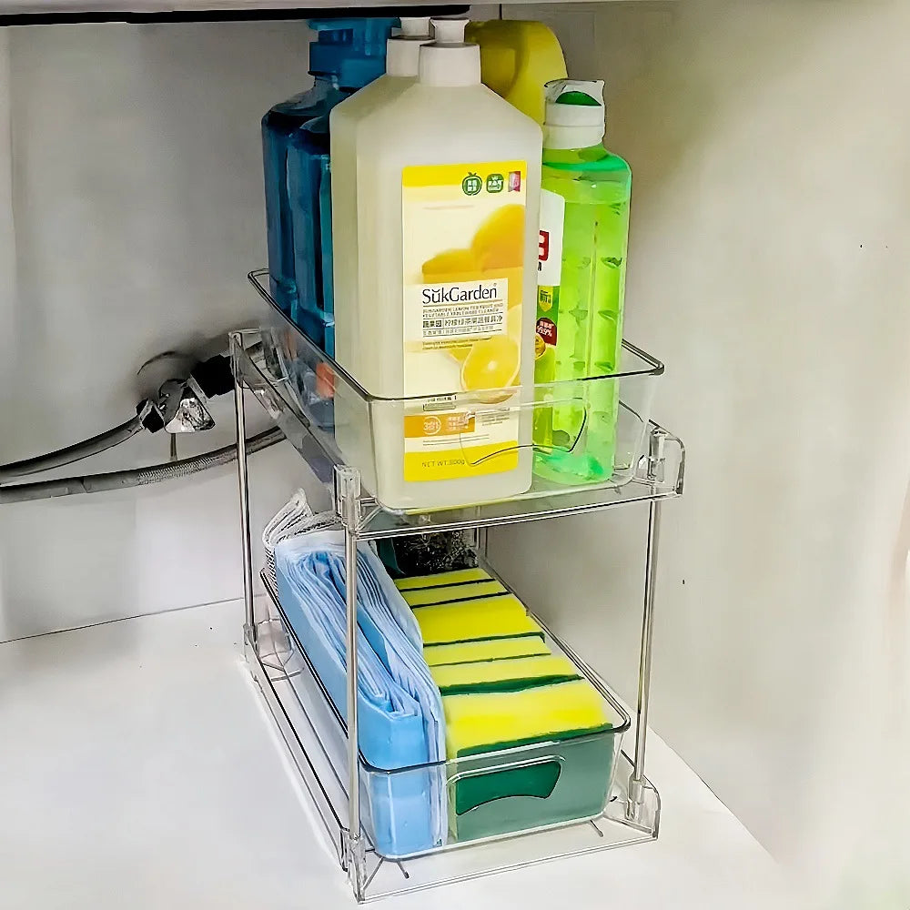 1Pack 2-Tier Bathroom Storage Organizer, Clear Under Sink Organizers Kitchen Vanity Counter Storage Container, Medicine Cabinet