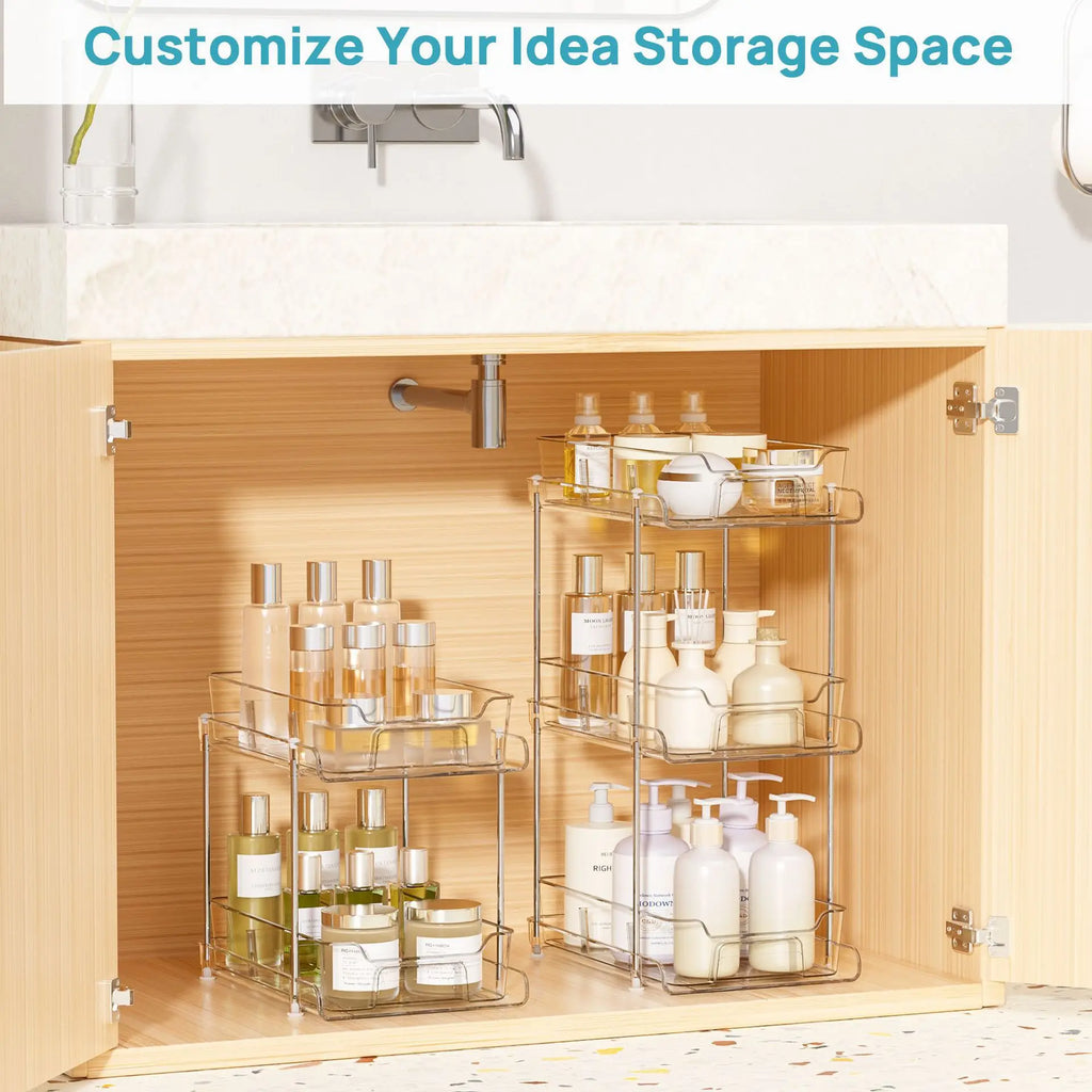 1Pack 2-Tier Bathroom Storage Organizer, Clear Under Sink Organizers Kitchen Vanity Counter Storage Container, Medicine Cabinet