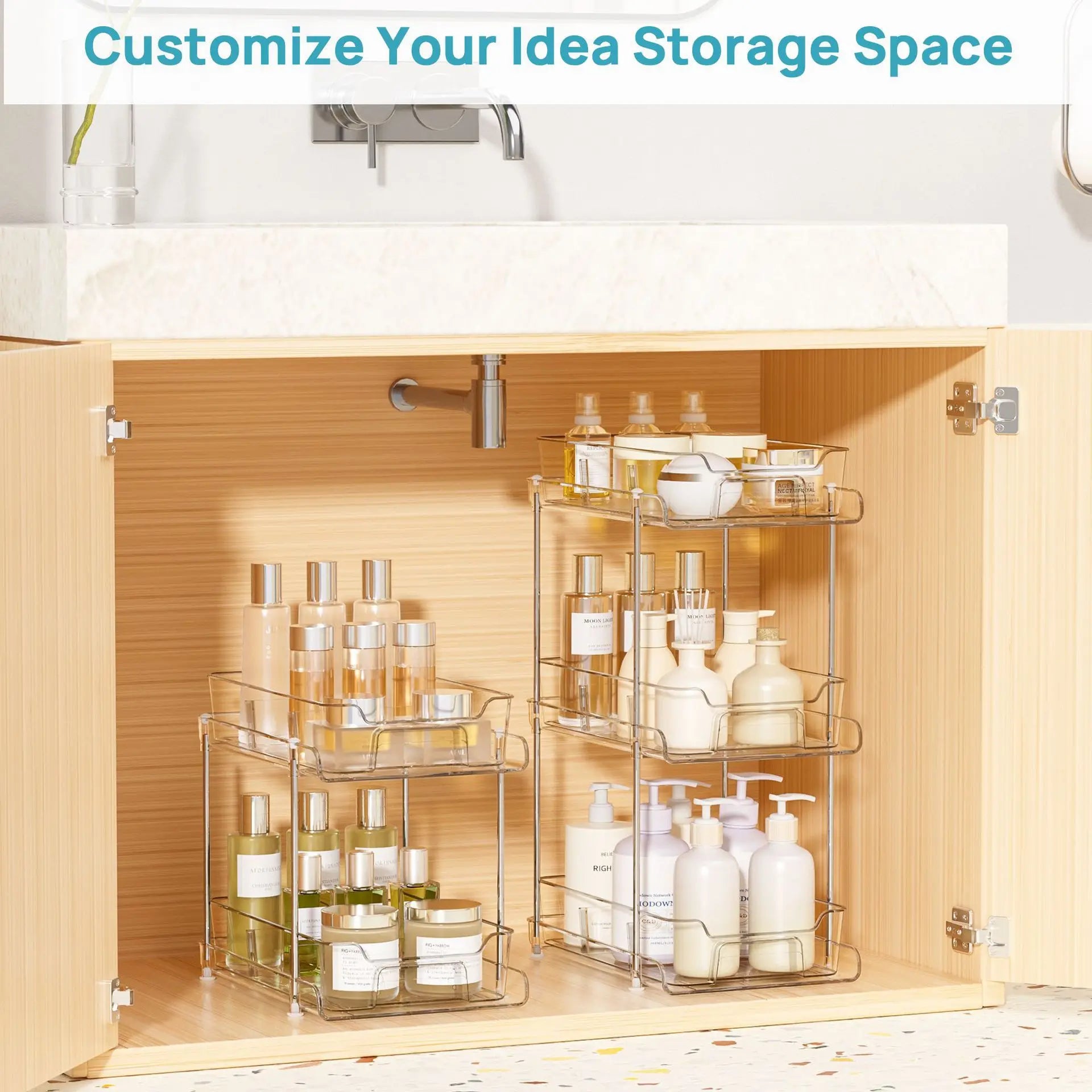 1Pack 2-Tier Bathroom Storage Organizer, Clear Under Sink Organizers Kitchen Vanity Counter Storage Container, Medicine Cabinet