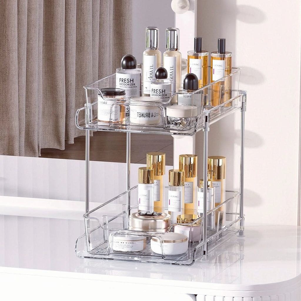 1Pack 2-Tier Bathroom Storage Organizer, Clear Under Sink Organizers Kitchen Vanity Counter Storage Container, Medicine Cabinet