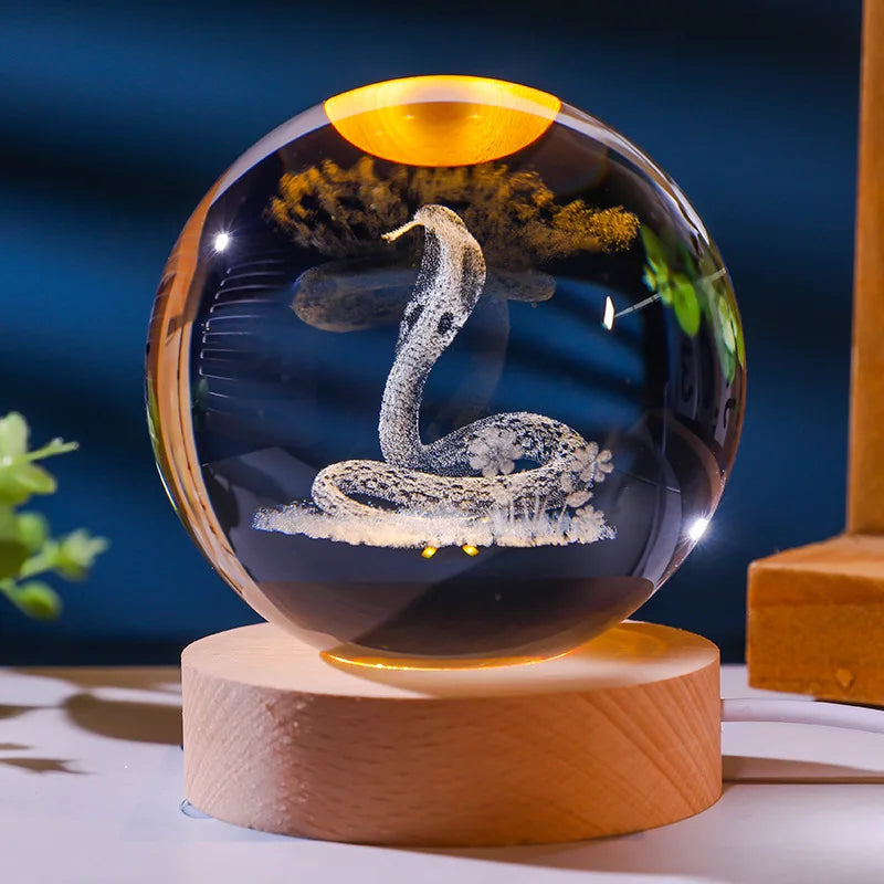 12 Animals Chinese Zodiac Crystal Ball with LED Lighting Sphere Stand Holder Laser Engraving Glass Ball Decoration Photo Props