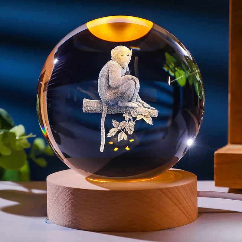 12 Animals Chinese Zodiac Crystal Ball with LED Lighting Sphere Stand Holder Laser Engraving Glass Ball Decoration Photo Props